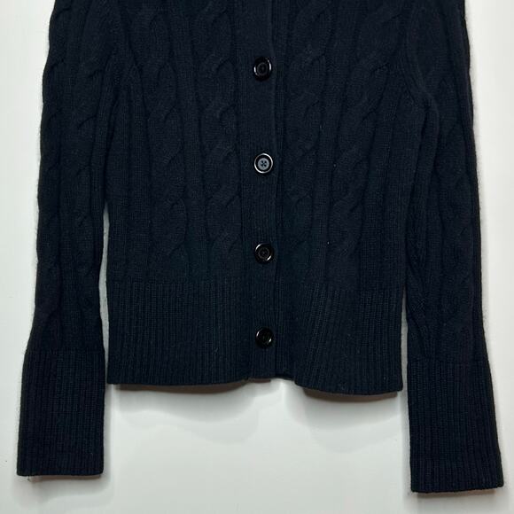 Ann Taylor LOFT Black Cable Knit Lambs Wool Angora Blend Cardigan Sweater Size L - Picture 3 of 7